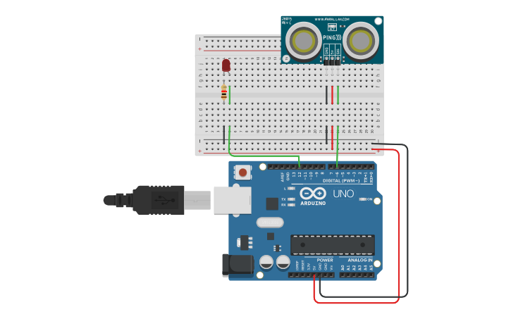 Circuit design Interface Ultrasonic Sensor with Arduino - Tinkercad