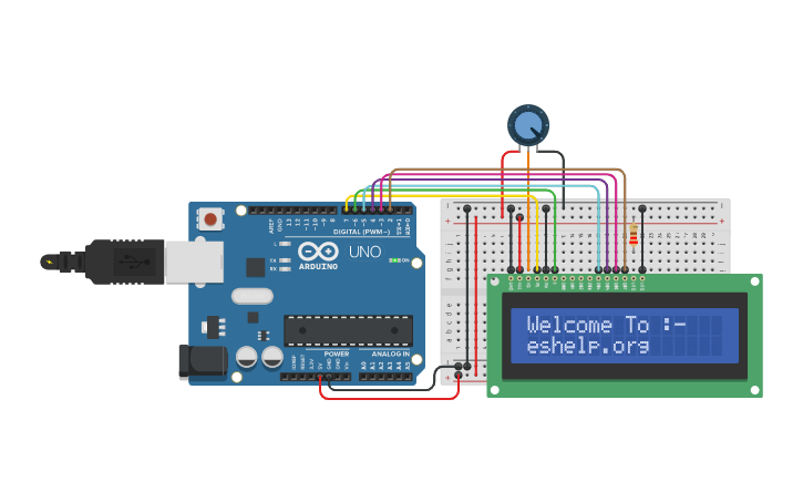 Circuit design LCD Arduino Interfacing (Using 2 Lines) - Tinkercad