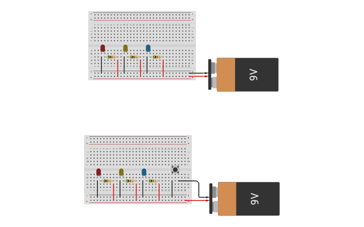 Circuit design ENCENDIDO DE UN LED EN EL PROTOBOARD practica 2 - Tinkercad