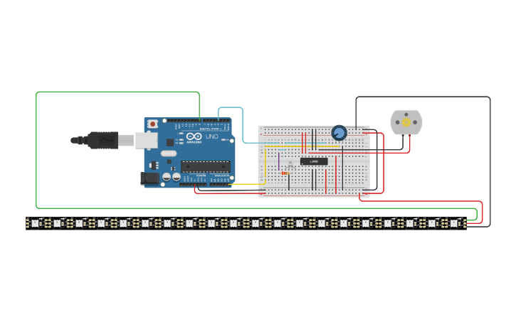 Circuit design potenciometro y led y motor | Tinkercad