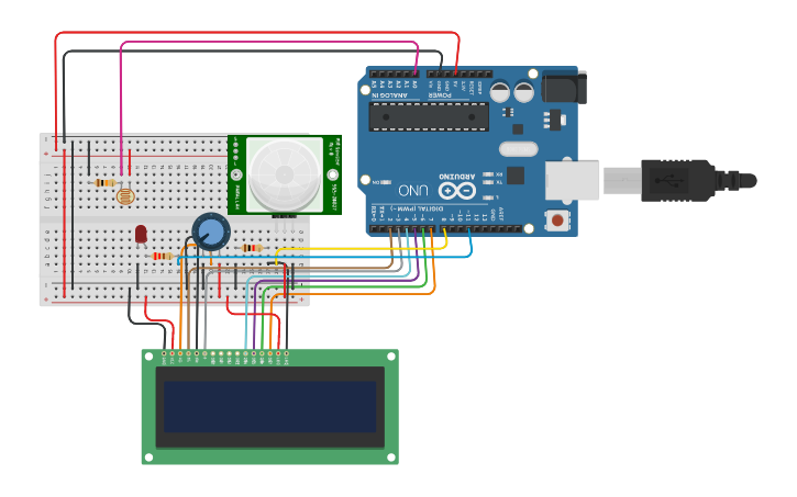 Circuit design Sensor de Movimento com Display LCD - Tinkercad