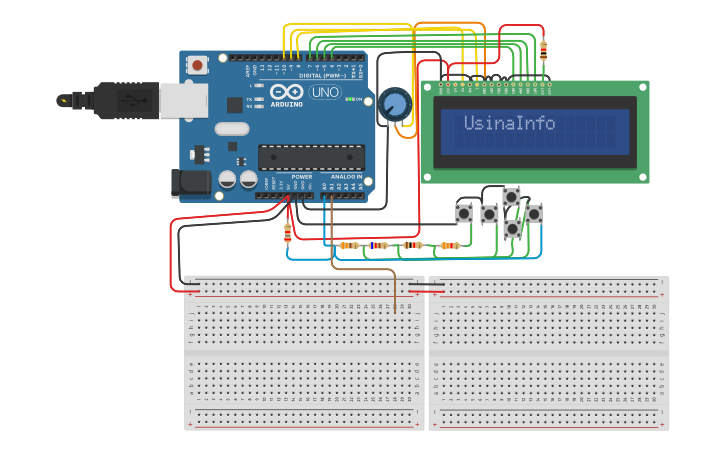 Circuit design Simulação LCD 16x2 +Keypad Shield - Tinkercad