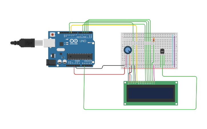 Circuit design Lcd with Temperature sensor - Tinkercad