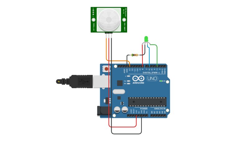 Circuit design arduino sensor gerak | Tinkercad