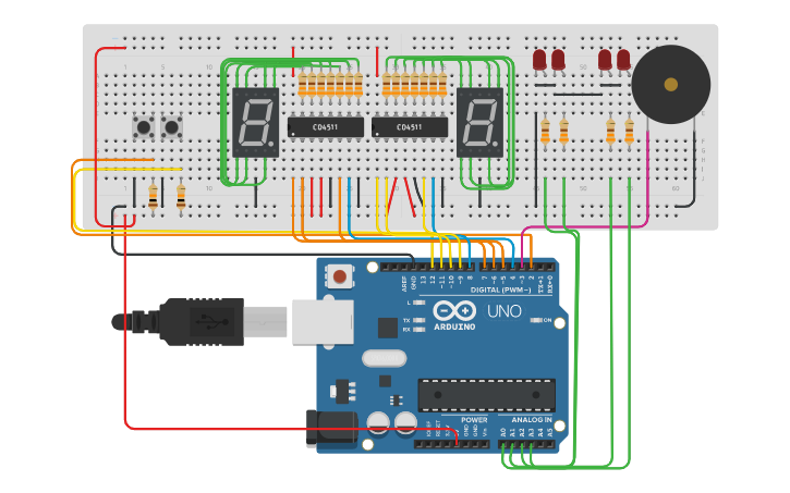 Circuit design Placar Eletrônico - Tinkercad