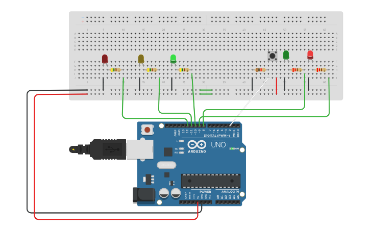 Circuit design Semáforo Interativo (Arduíno Project´s) - Tinkercad