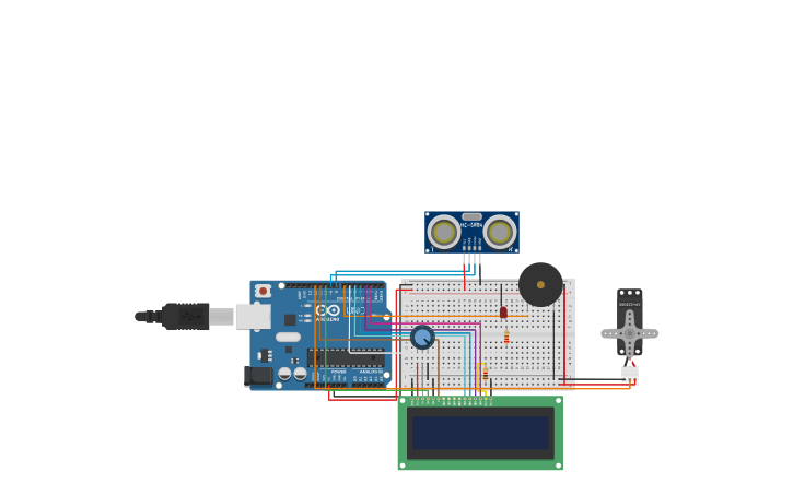 Circuit design Obstacle Detection using Ultrasound Sensor - Tinkercad