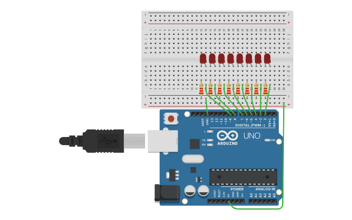 Circuit design C5-1 Secuencia con For | Tinkercad