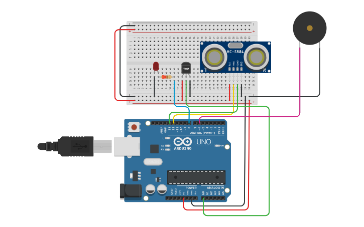 Circuit Design Arduino Ultrasonic And Temp36 With Led Piezo 