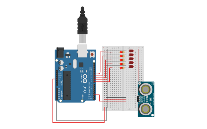 Circuit design Ultrasonic sensor - Tinkercad