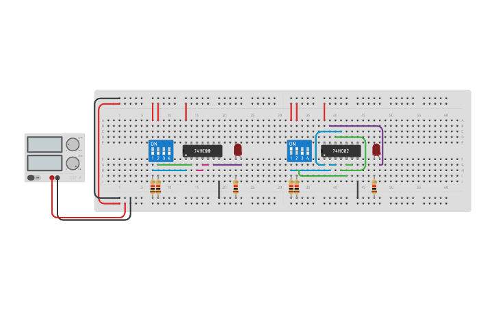 Circuit design AND gate using NAND and NOR gate - Tinkercad
