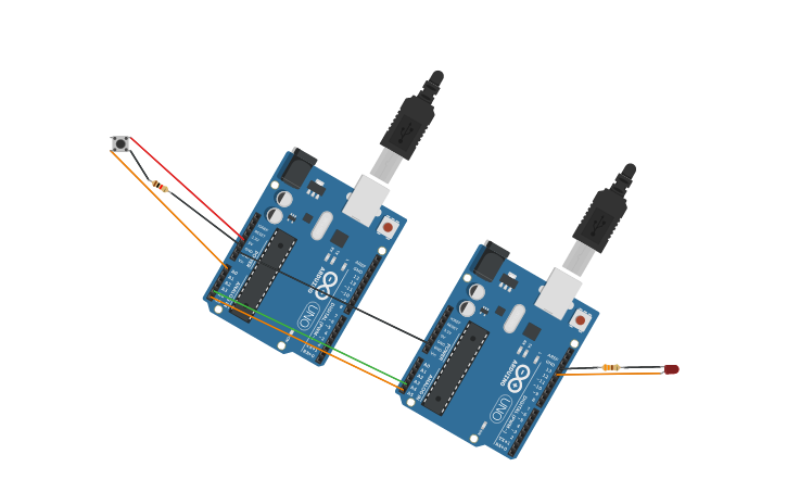 Circuit design I2C Communication between two arduino | Tinkercad