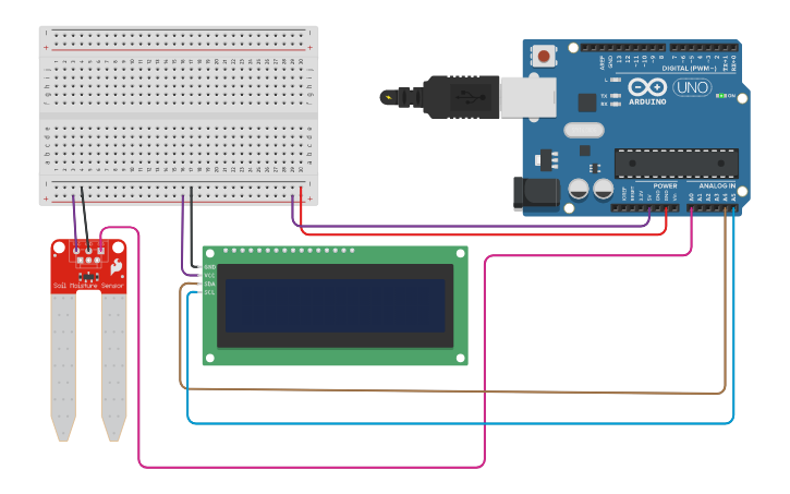 Circuit design Soil Moisture Sensor - Tinkercad