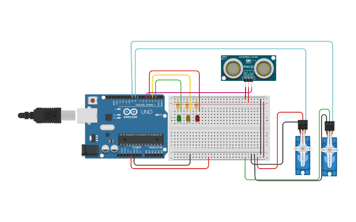 Circuit design Sensor ultrasonico con servo | Tinkercad