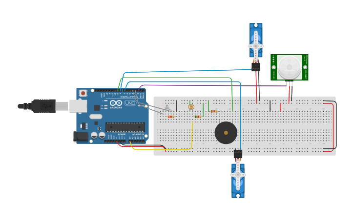 Circuit design Automatic Railway Gate Control sensor - Tinkercad