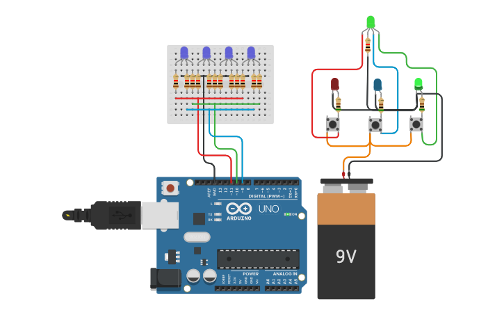 Circuit design Led Rgb Arduino/Pulsante - Tinkercad