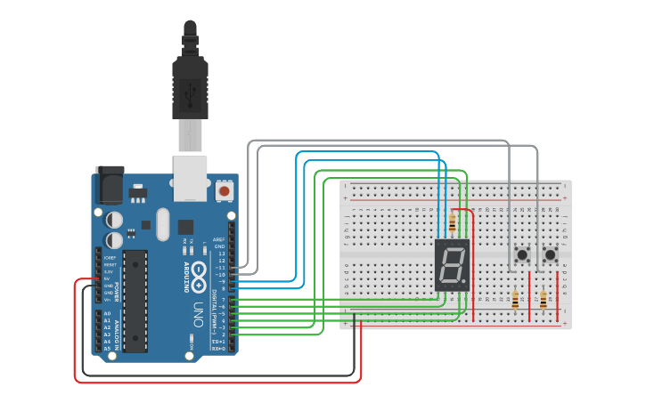 Circuit design 7 Segments - Tinkercad