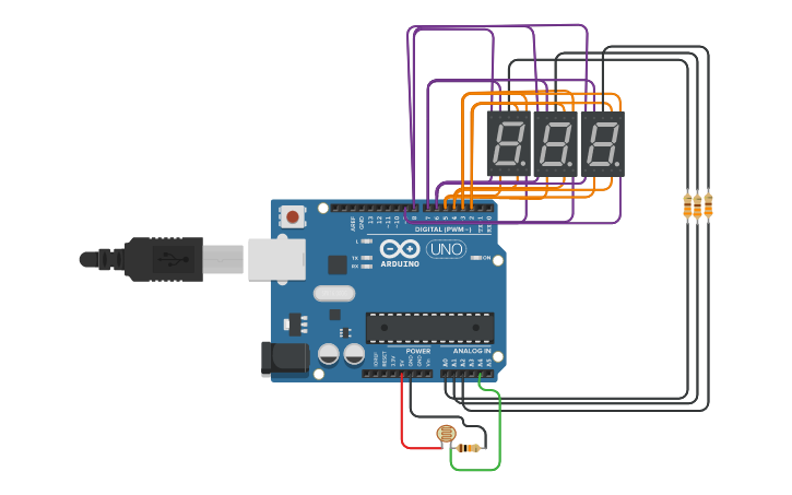 Circuit design 3-Digit 7-Segment Display Count - Tinkercad