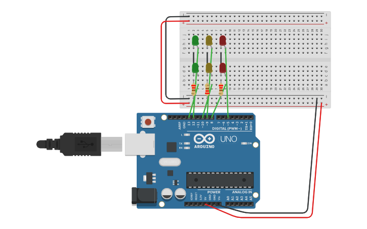 Circuit design Semáforo de duas vias - Tinkercad