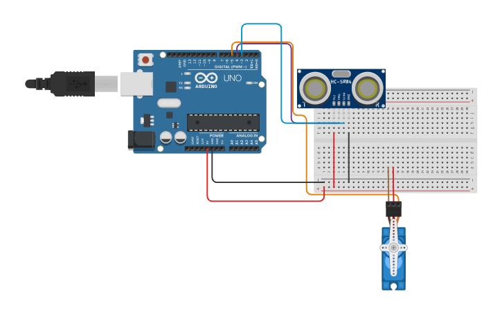 Circuit design sensor ultra sonido | Tinkercad