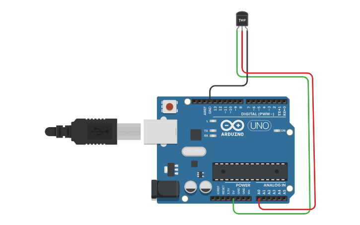 Circuit design interfacing arduino with temp sensor - Tinkercad
