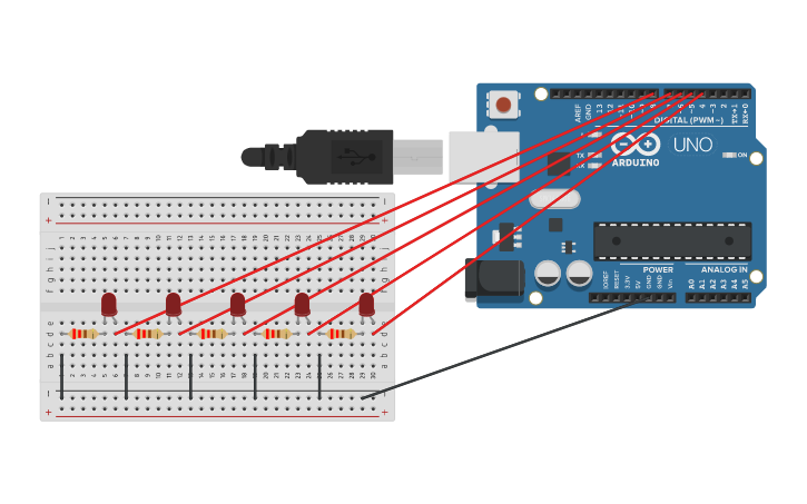 Circuit design Arduino LED Project 2 - Tinkercad