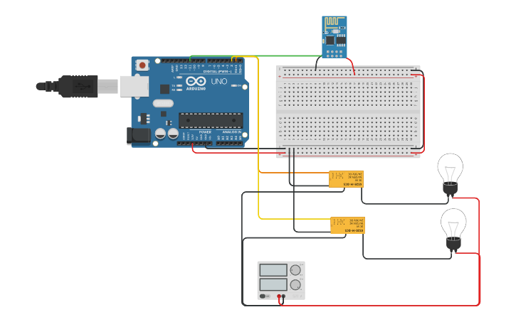Circuit design Controlando Lâmpadas - WIFI ESP82 - Tinkercad