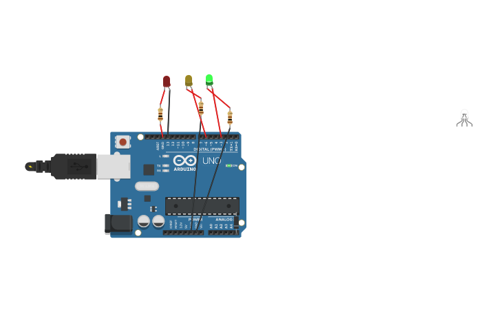 Circuit design triple light blinking - Tinkercad