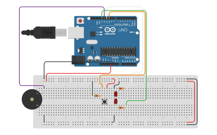 Circuit design Arduino Uno Morse - Piezo and LED with Code! - Tinkercad