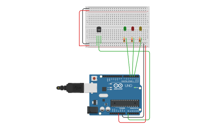 Circuit design Led temperature sensor - Tinkercad