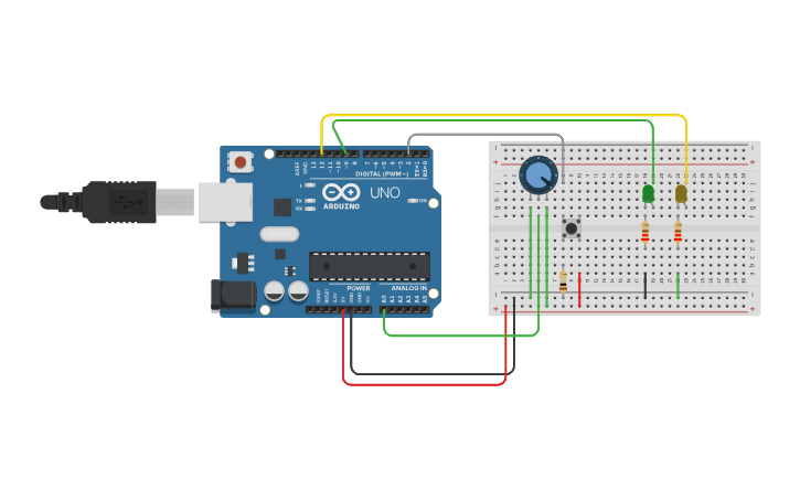 Circuit design Arduino: Learning C - 3 LEDs, 2 Buttons and 1 ...
