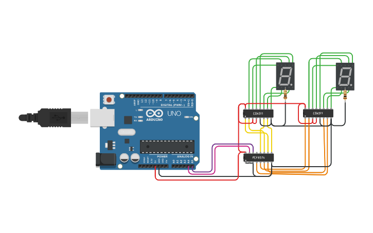 Circuit design Copy of Arduino with pcf8574 I2C expander - Tinkercad