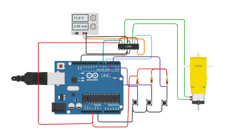 Circuit design Switch, DC Motor - Tinkercad