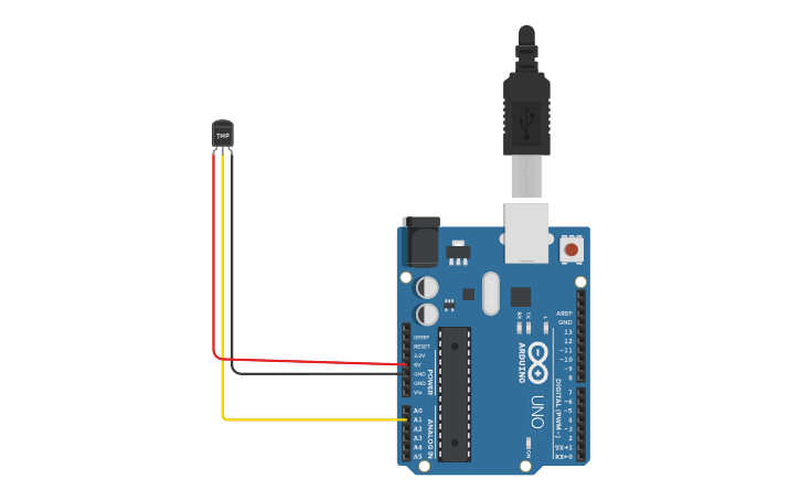 Circuit design SENSOR SUHU - Tinkercad