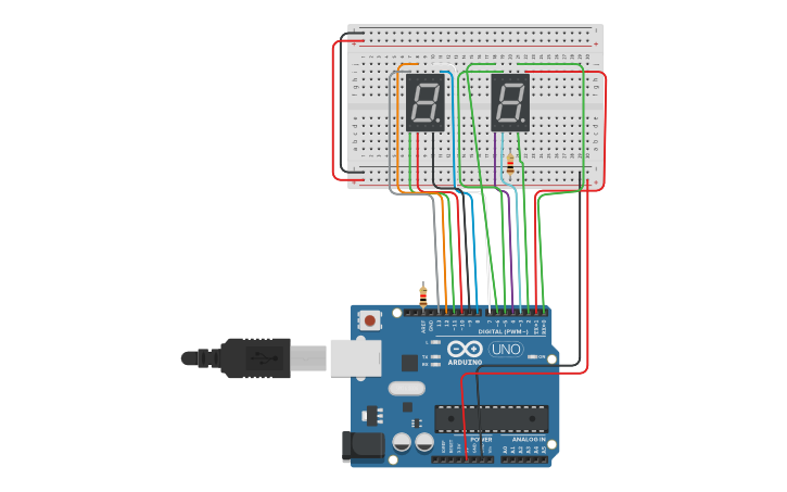 Circuit design contador de 00 a 59 - Tinkercad