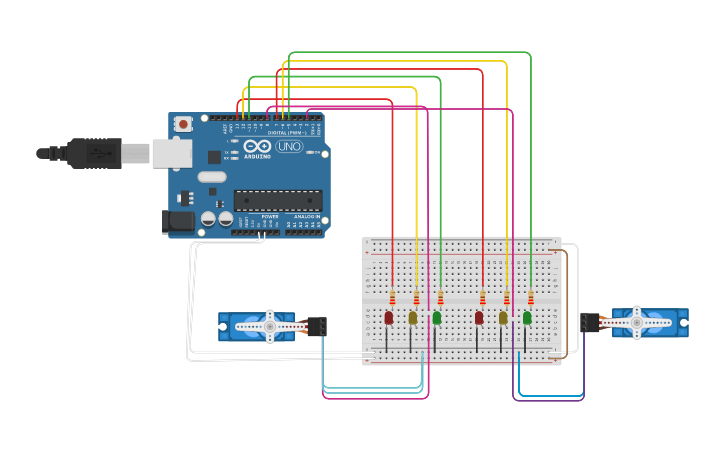 Circuit design Semaforo/for | Tinkercad