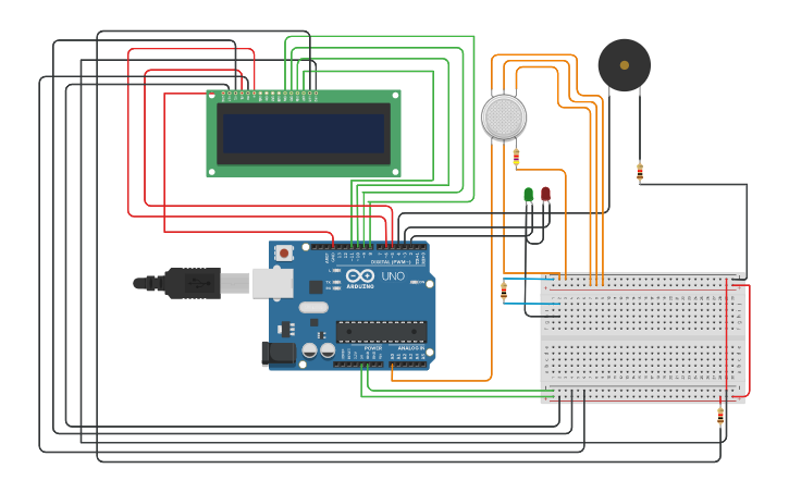 Circuit design Smoke/Gas Detector - Tinkercad