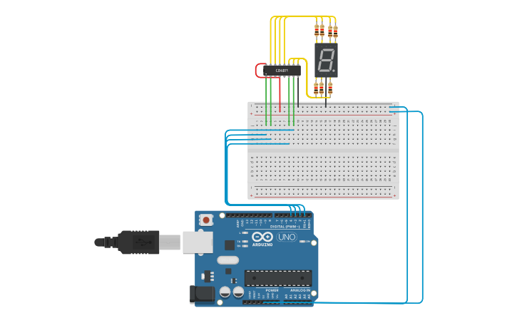 Circuit design 7-segment 0-9 - Tinkercad
