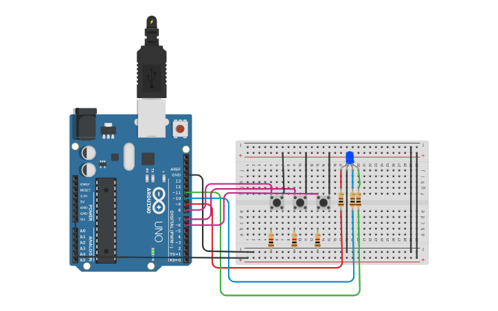 Circuit design led rgb con botones vespoli - Tinkercad