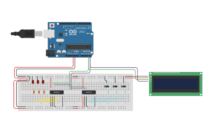 Circuit design I2C LCD + PCF8574 - Tinkercad