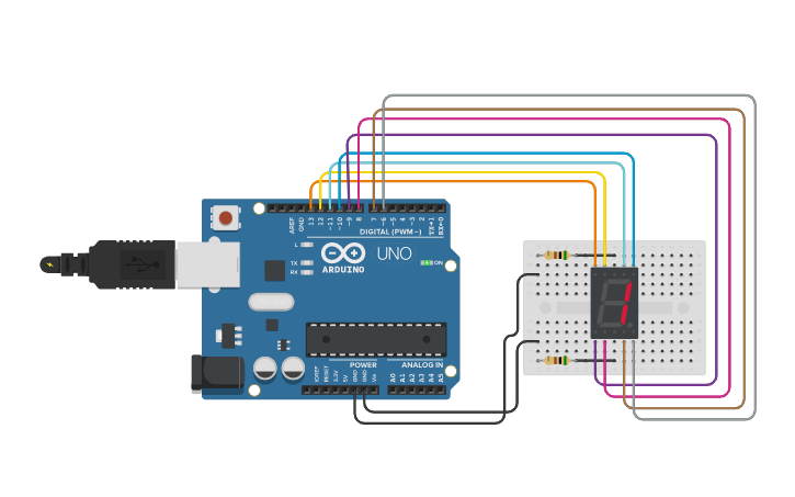 Circuit design Arduino 7 segment display - Tinkercad