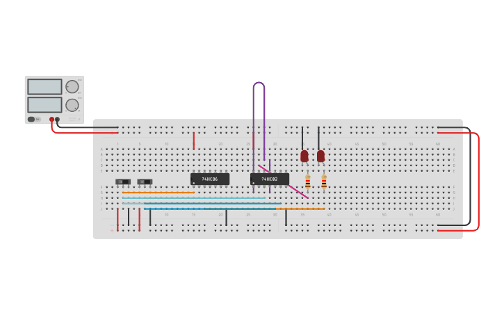 Circuit design Half Adder using Nand And XOR - Tinkercad