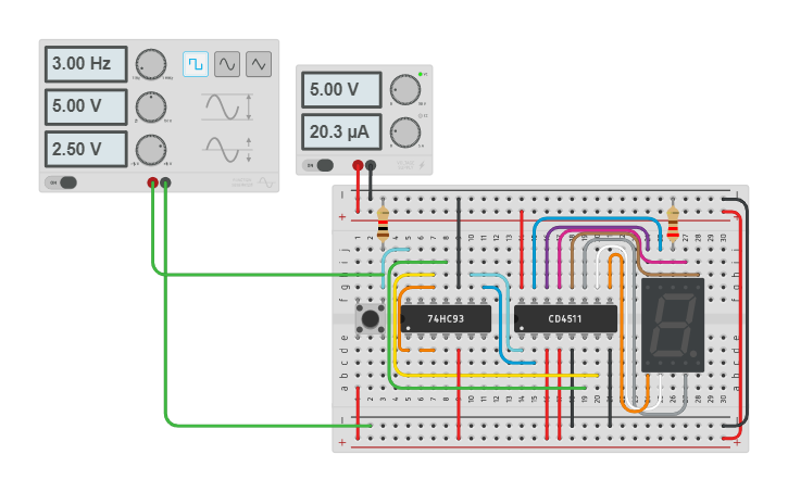 Circuit design Contador 7493 - Tinkercad