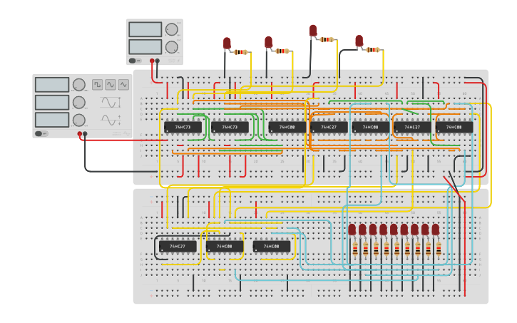 Circuit design Contador Síncrono BCD com indicação por LEDs - Tinkercad