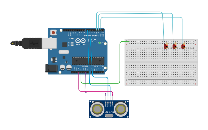 Circuit design SEMÁFORO DE ULTRASONIDO - Tinkercad