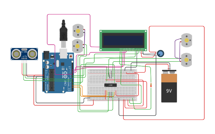 Circuit design Obstacle Avoider - Tinkercad