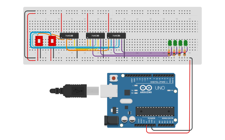 Circuit design 2-bit adder - Tinkercad