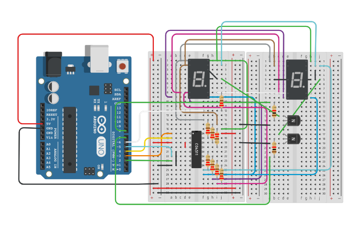 Circuit design Afficheur 7 segments - Tinkercad