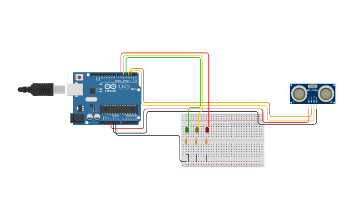 Circuit design Sensor ultrasónico - Tinkercad