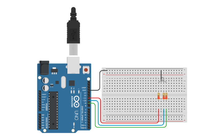Tri Colour Led Layout Arduino Circuit design RGB LED Color Mixing With Arduino in Tinkercad - Tinkercad